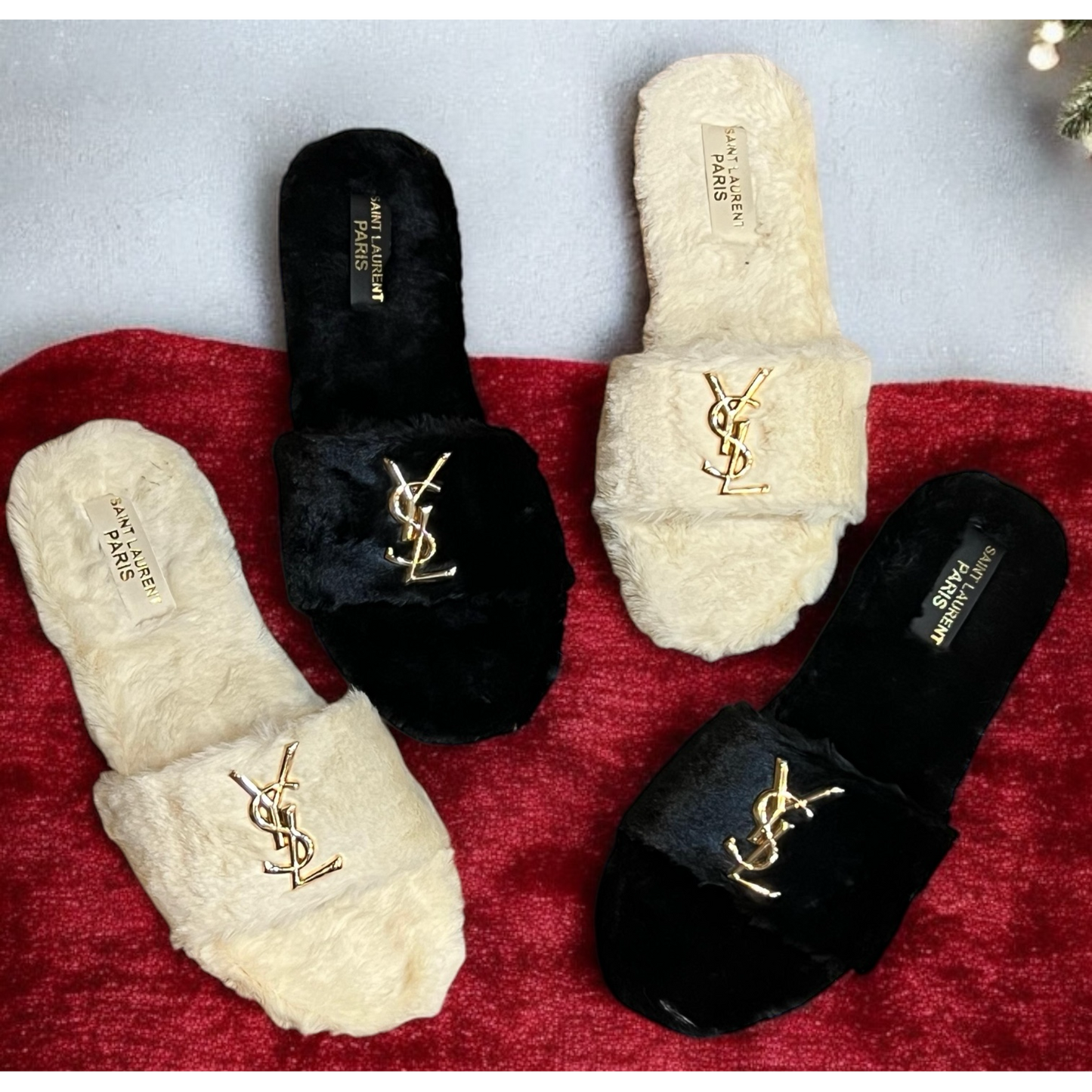 YSL Luxe Fur Flats with Brand Box