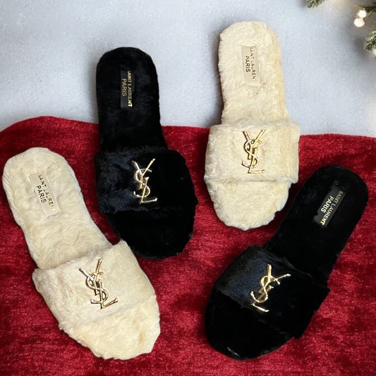 YSL Luxe Fur Flats with Brand Box