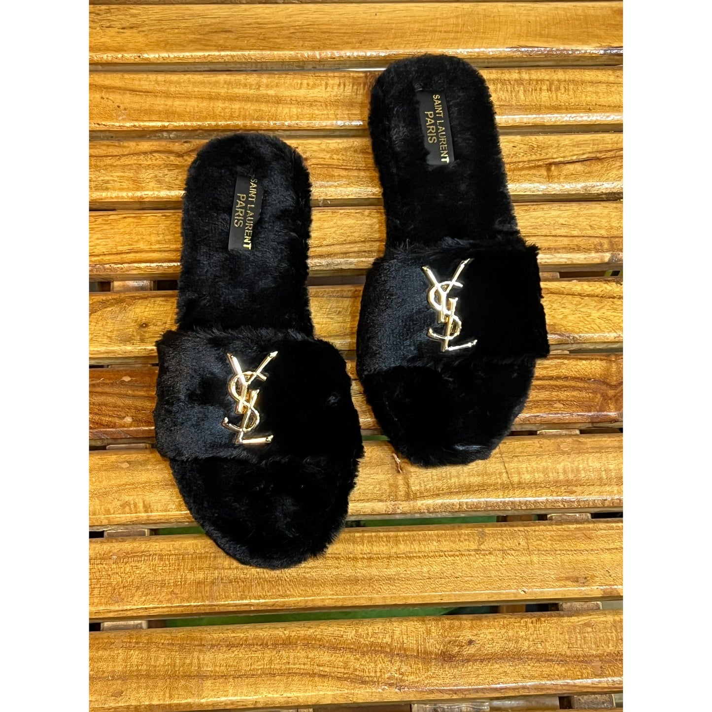 YSL Luxe Fur Flats with Brand Box