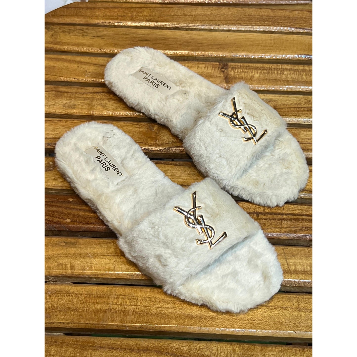 YSL Luxe Fur Flats with Brand Box