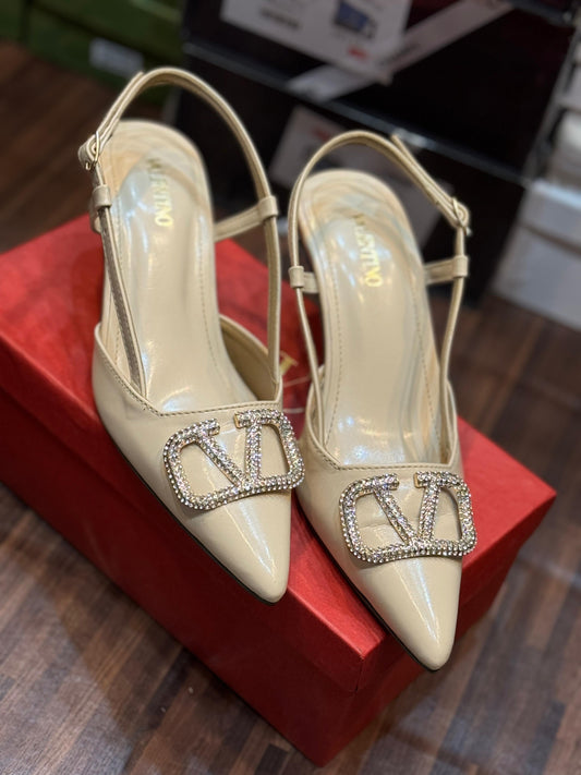 Valentino Rhinestone Buckle Pointed Toe Heels