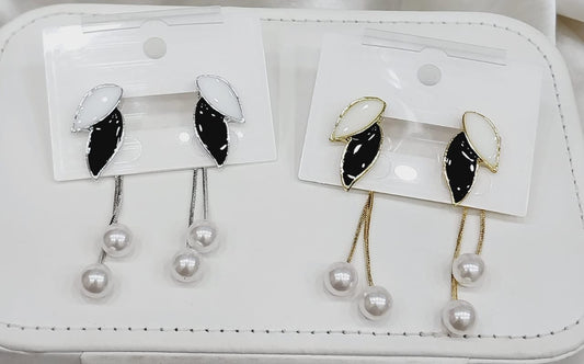 Elegant Leaf & Pearl Drop Earrings